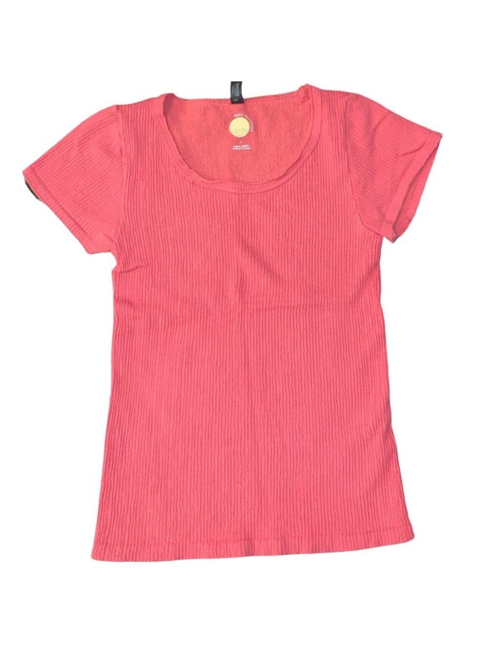 Daily Practice Anthropologie S Orange-coral  Ribbed Scoop Neck Short Sleeve Top